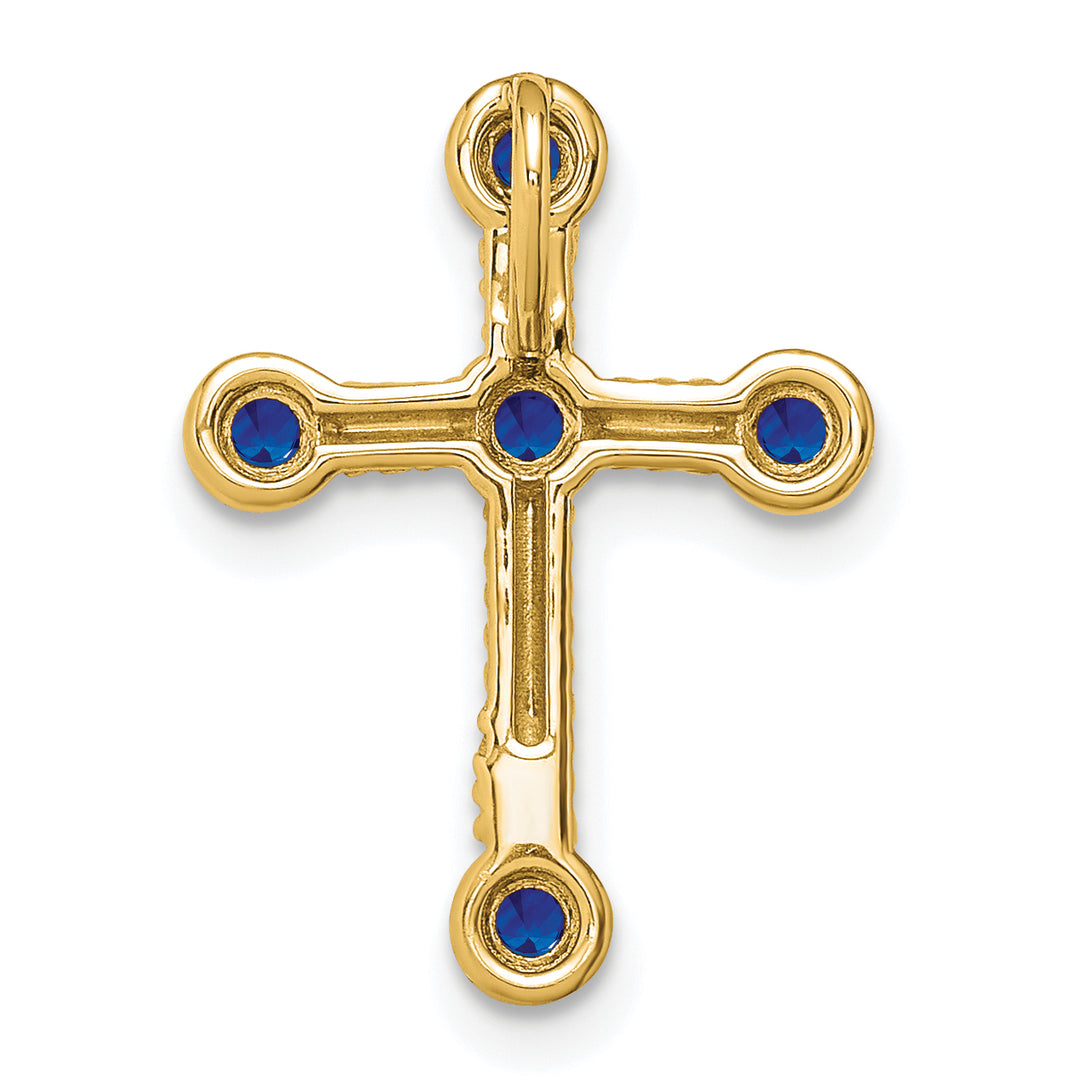 14k Yellow Gold Sapphire Twist Design Cross Chain Slide