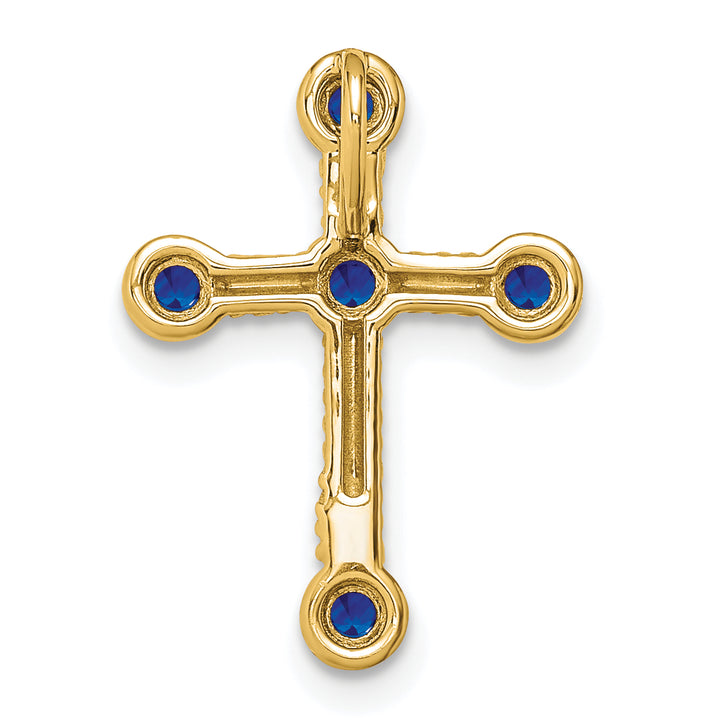 14k Yellow Gold Sapphire Twist Design Cross Chain Slide