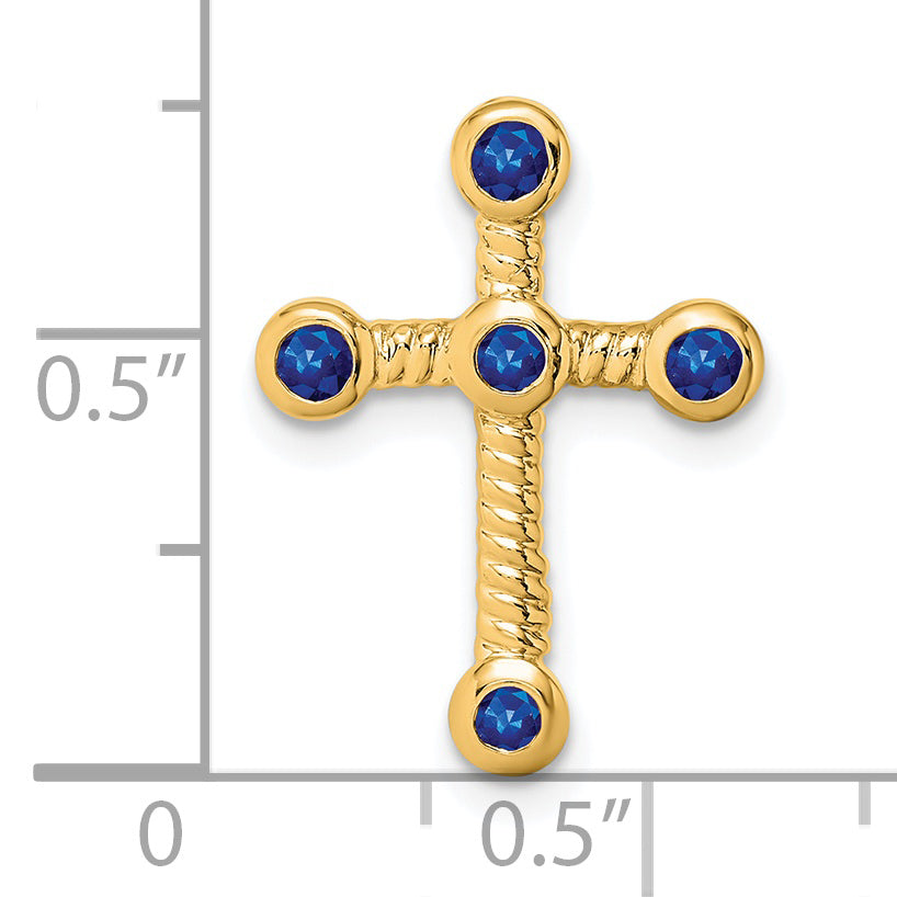 14k Yellow Gold Sapphire Twist Design Cross Chain Slide