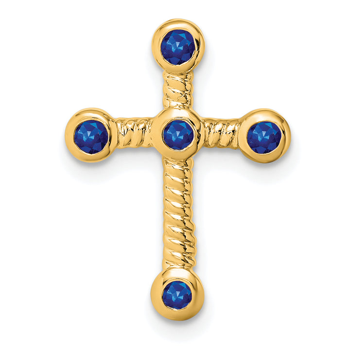 14k Yellow Gold Sapphire Twist Design Cross Chain Slide