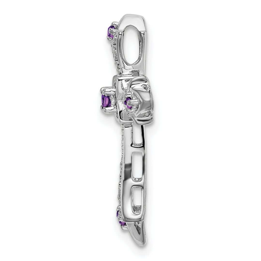 14k White Gold Amethyst & Diamond Fleur de Lis Cross Chain Slide