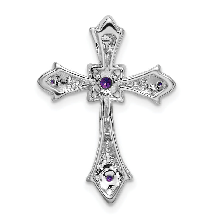 14k White Gold Amethyst & Diamond Fleur de Lis Cross Chain Slide