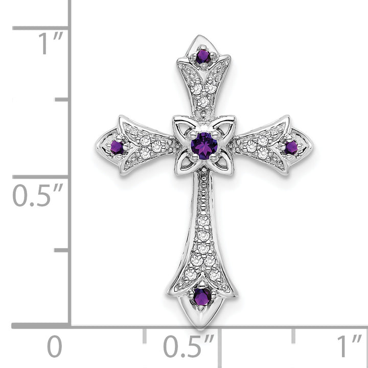 14k White Gold Amethyst & Diamond Fleur de Lis Cross Chain Slide