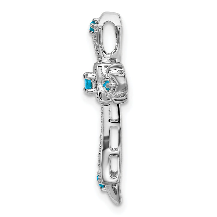 14k White Gold Blue Topaz & Diamond Fleur de Lis Cross Chain Slide