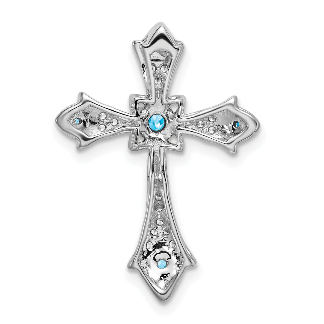 14k White Gold Blue Topaz & Diamond Fleur de Lis Cross Chain Slide