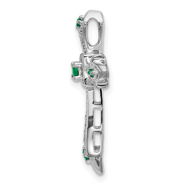 14k White Gold Emerald & Diamond Fleur de Lis Cross Chain Slide