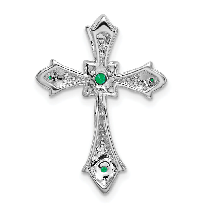 14k White Gold Emerald & Diamond Fleur de Lis Cross Chain Slide