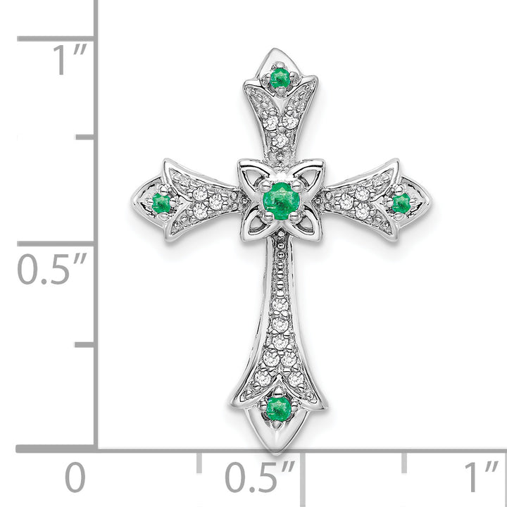 14k White Gold Emerald & Diamond Fleur de Lis Cross Chain Slide