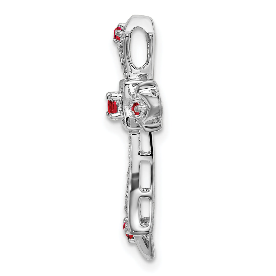 14k White Gold Ruby & Diamond Fleur de Lis Cross Chain Slide