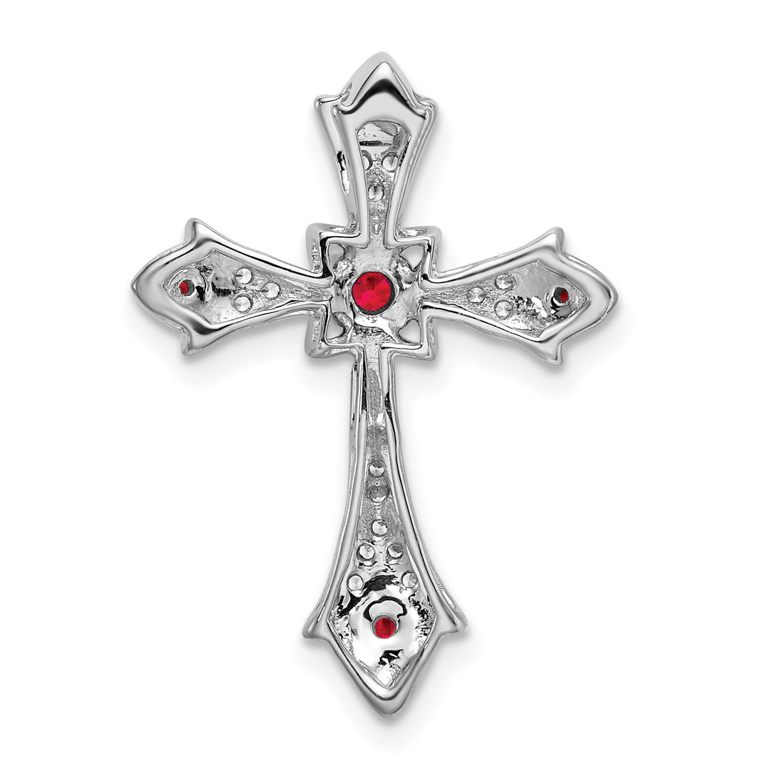 14k White Gold Ruby & Diamond Fleur de Lis Cross Chain Slide