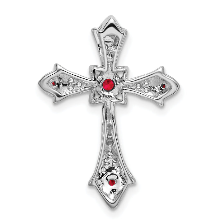 14k White Gold Ruby & Diamond Fleur de Lis Cross Chain Slide