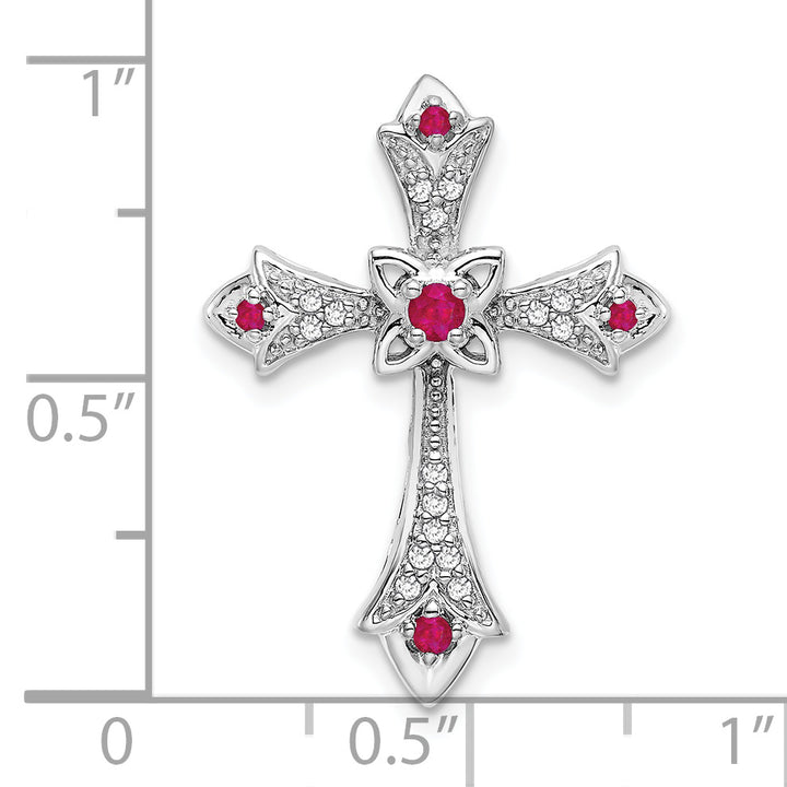 14k White Gold Ruby & Diamond Fleur de Lis Cross Chain Slide