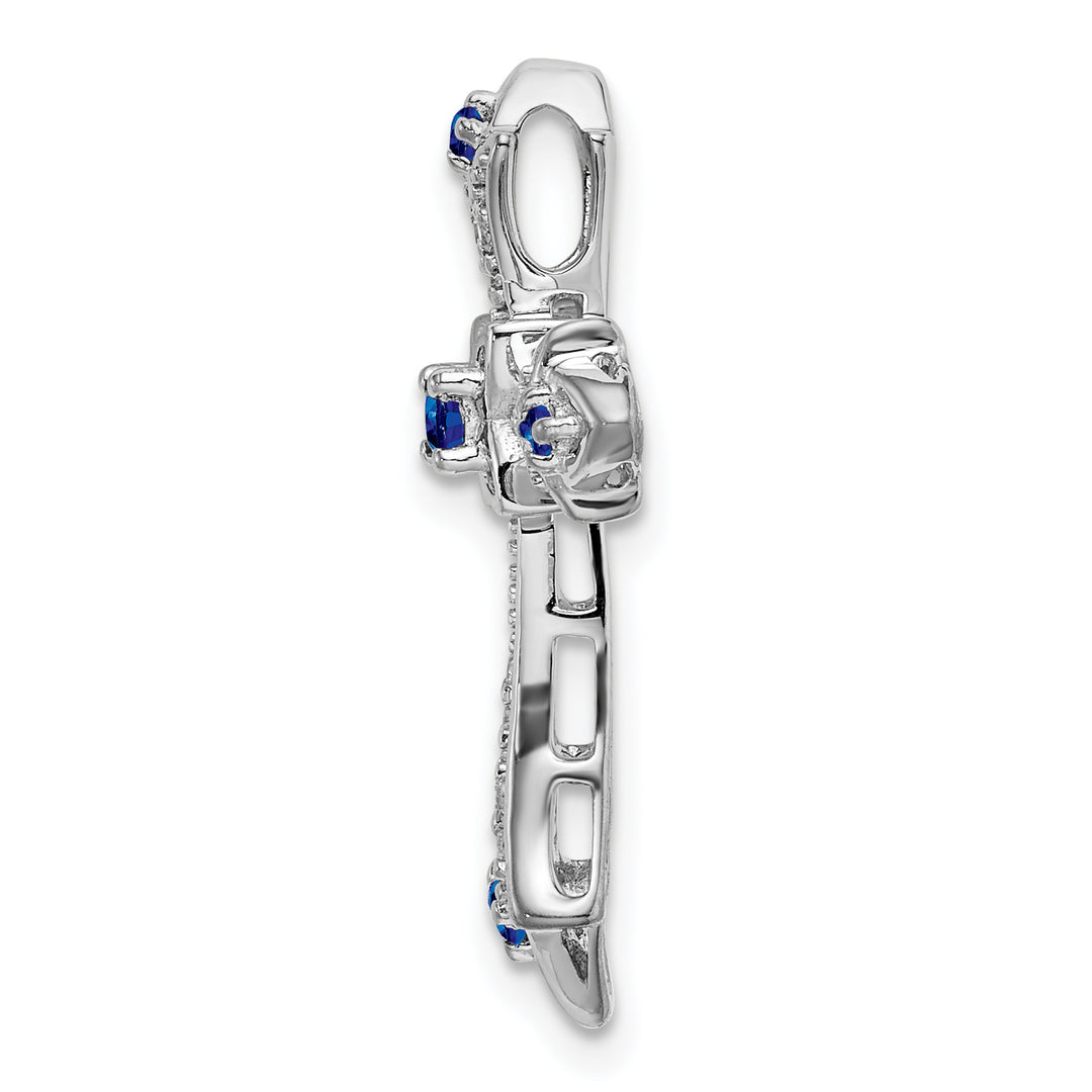 14k White Gold Sapphire & Diamond Fleur de Lis Cross Chain Slide