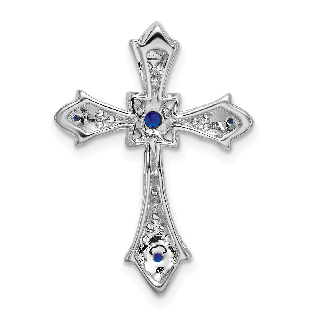 14k White Gold Sapphire & Diamond Fleur de Lis Cross Chain Slide