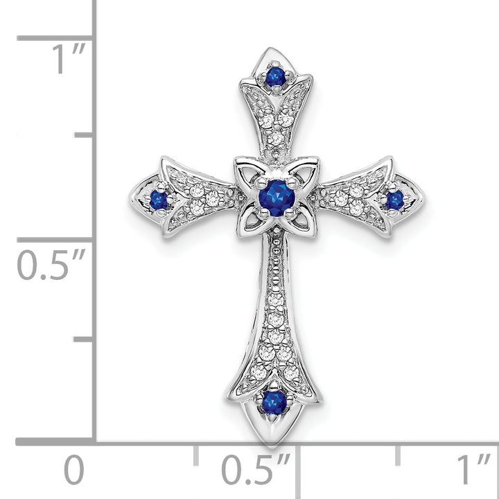 14k White Gold Sapphire & Diamond Fleur de Lis Cross Chain Slide