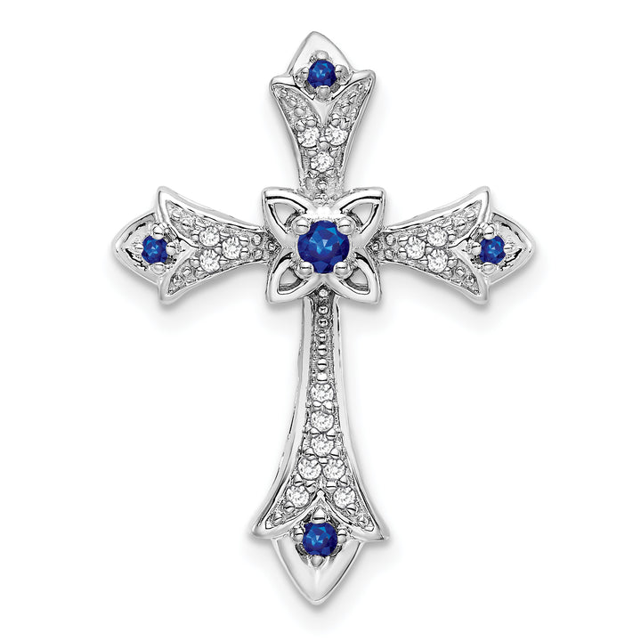 14k White Gold Sapphire & Diamond Fleur de Lis Cross Chain Slide