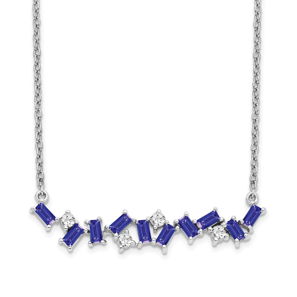 14K White Gold Octagon Tanzanite and Diamond Bar 18 inch Necklace
