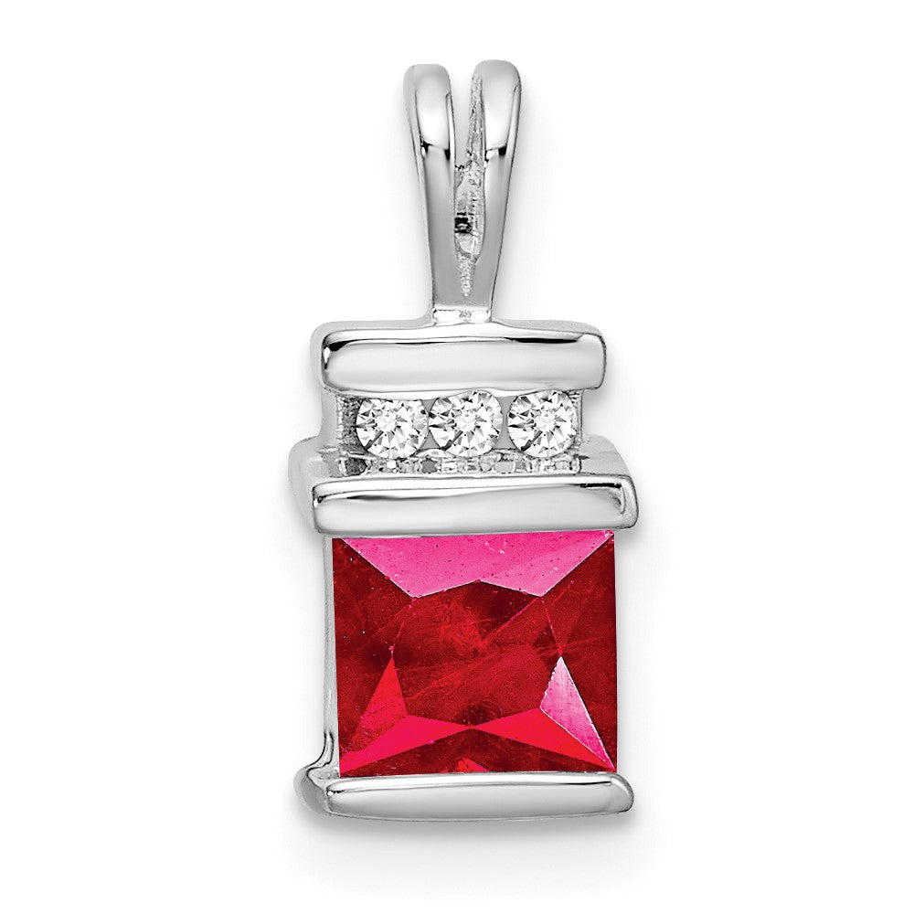 Lovely Rita's Pendants & Charms 14K White Gold Square Ruby and Diamond Pendant
