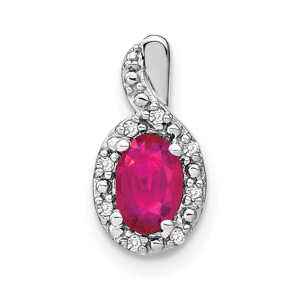 Lovely Rita's Pendants & Charms 14K White Gold 6x4mm Oval Ruby and Diamond Halo Pendant