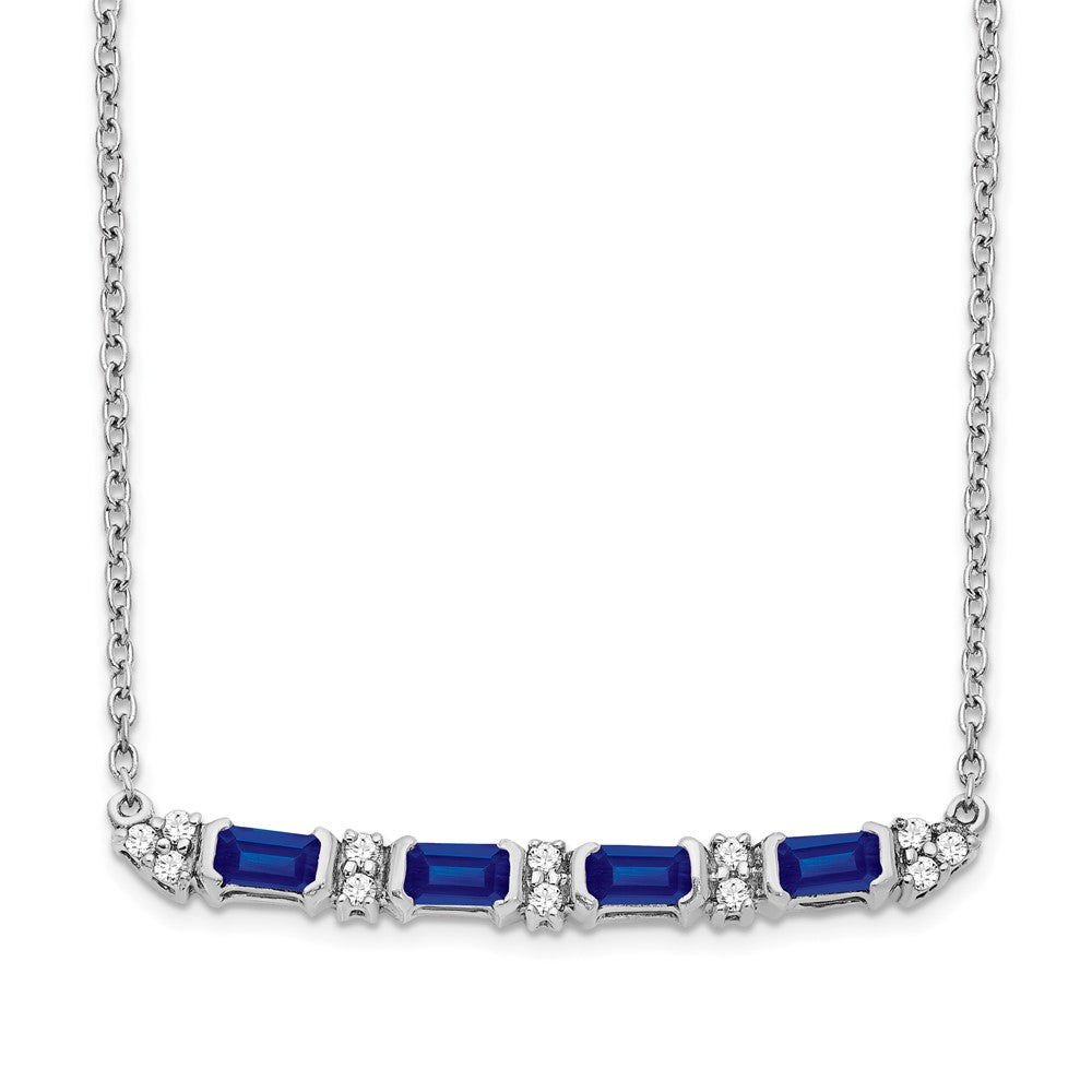 14K White Gold Sapphire and Diamond Bar 31.4x3 mm 18 inch Necklace
