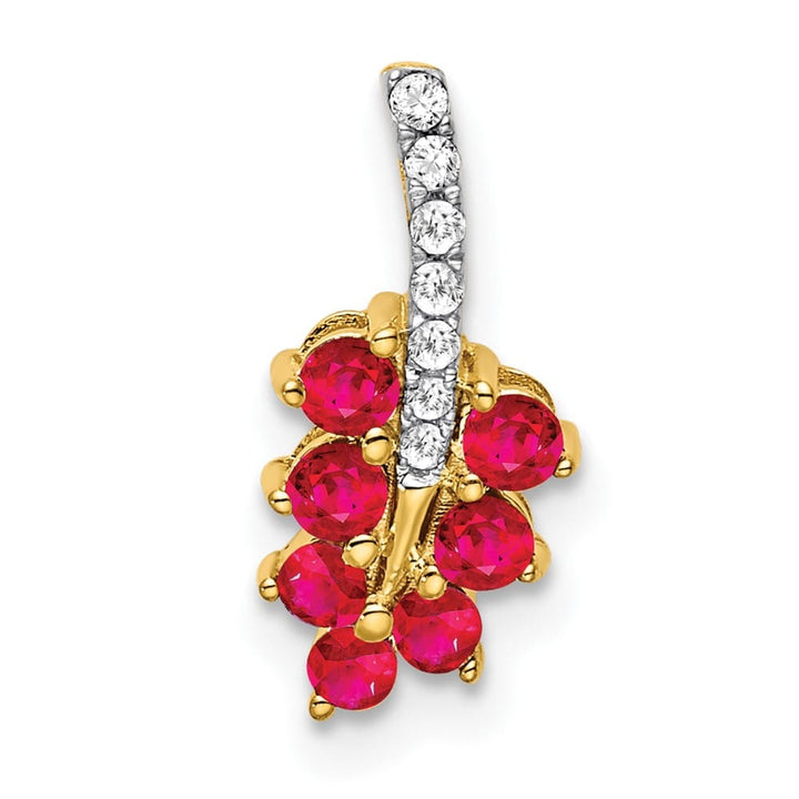 Lovely Rita's Pendants & Charms 14K Yellow Gold Ruby and Diamond Leaf Chain Slide
