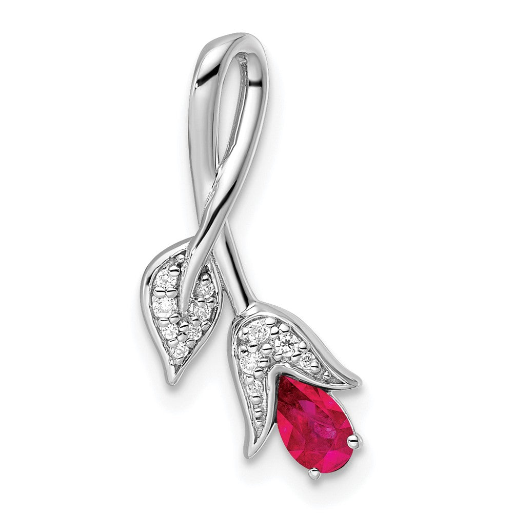 Lovely Rita's Pendants & Charms 14K White Gold Ruby and Diamond Floral Chain Slide