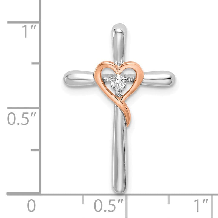 Lovely Rita's Pendants & Charms 10K Two-Tone Gold White and Rose 1/20 ct Diamond Cross Chain Slide