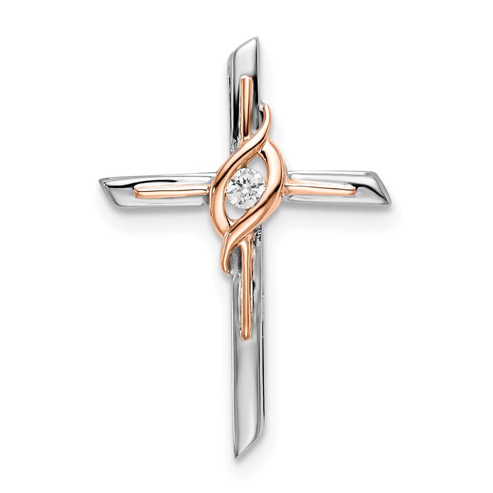 Lovely Rita's Pendants & Charms 10K Two-Tone Gold White and Rose Diamond Cross Chain Slide