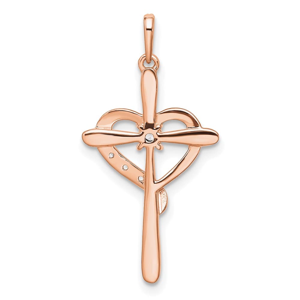 Lovely Rita's Pendants & Charms 10K Rose Gold Diamond Cross with Heart Pendant