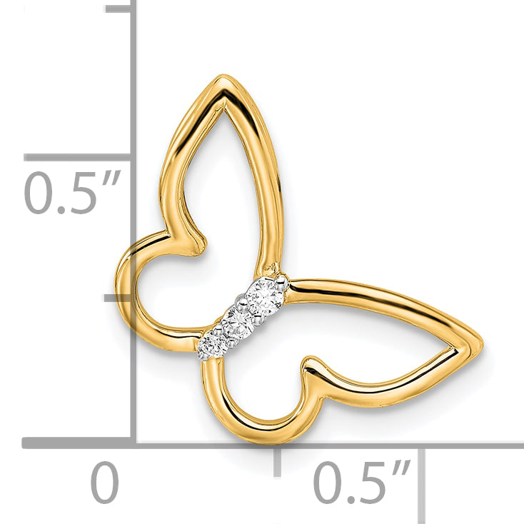 14k Yellow Gold Polished Butterfly with Diamonds Chain Slide Pendant