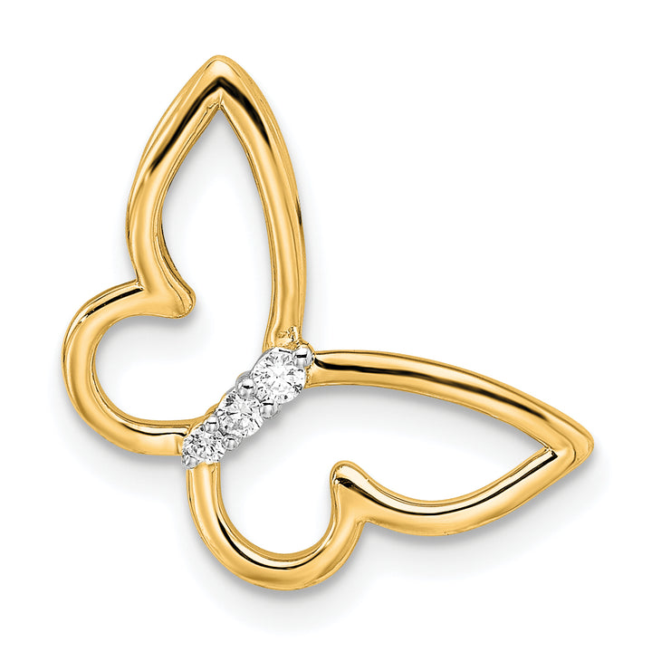 14k Yellow Gold Polished Butterfly with Diamonds Chain Slide Pendant