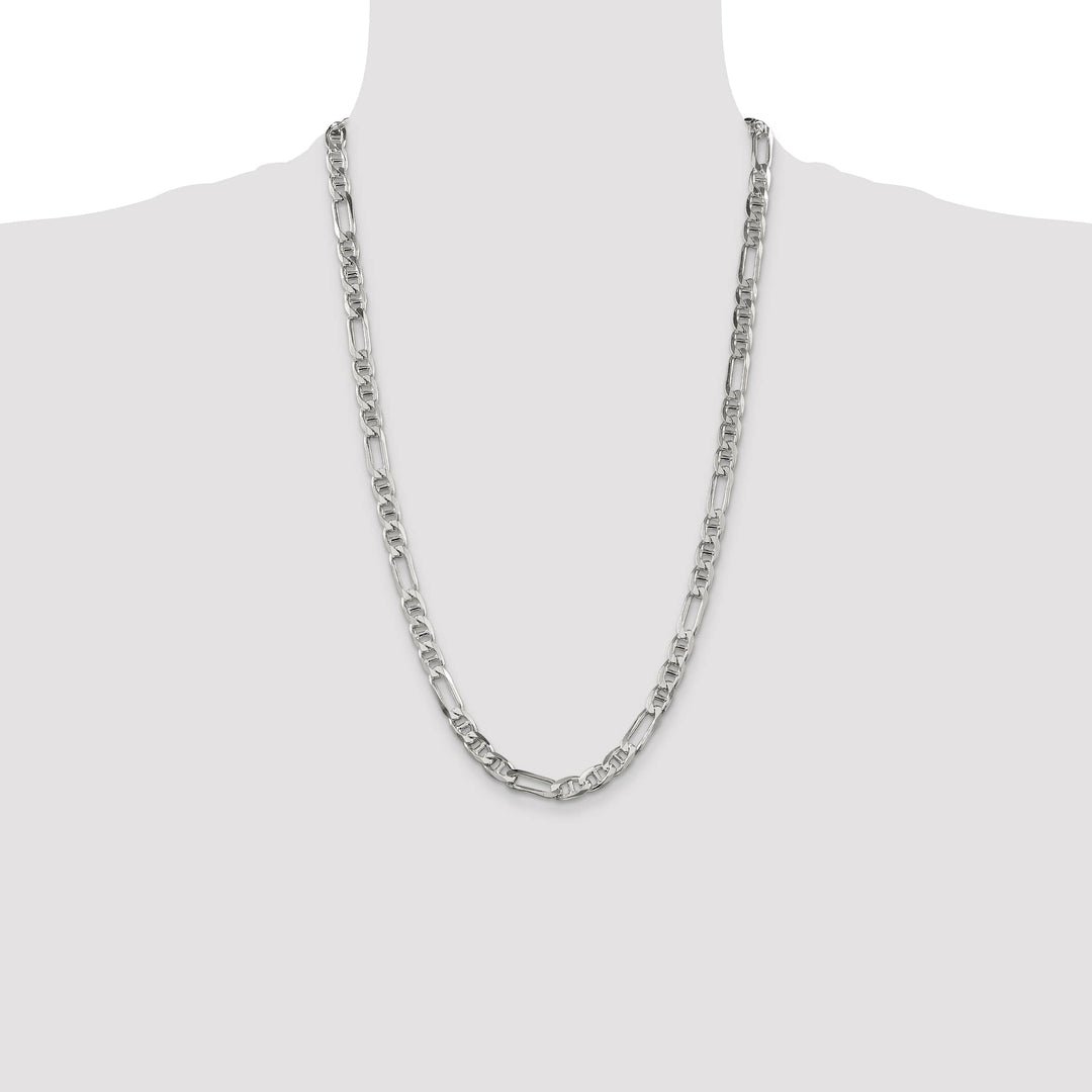 Sterling Silver 6.5mm Figaro Anchor Chain 26 Inch