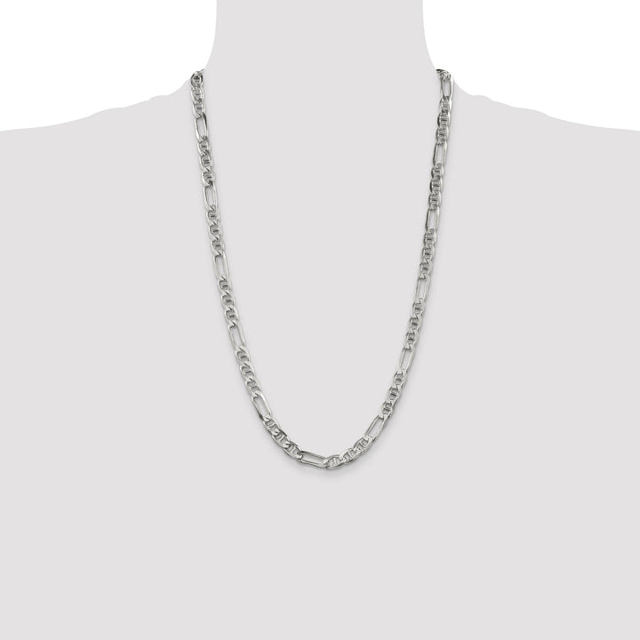 Sterling Silver 6.5mm Figaro Anchor Chain 26 Inch