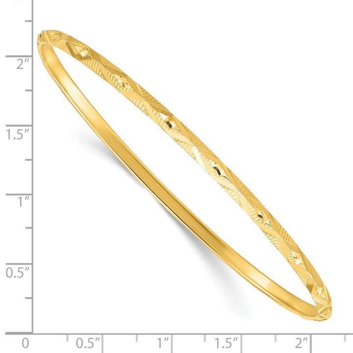 Sterling Silver Gold-tone Diamond-cut 3mm Slip-on Bangle