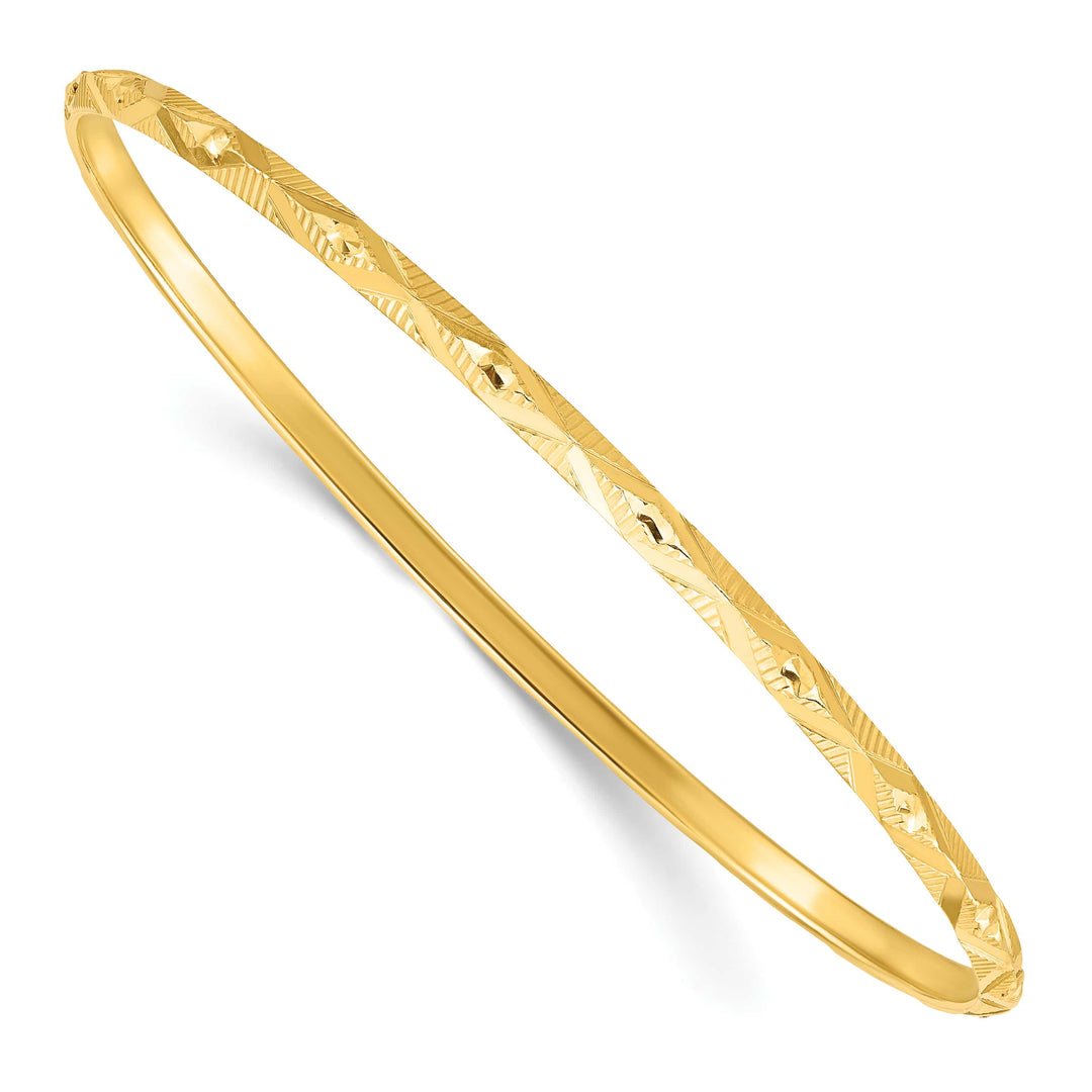 Sterling Silver Gold-tone Diamond-cut 3mm Slip-on Bangle