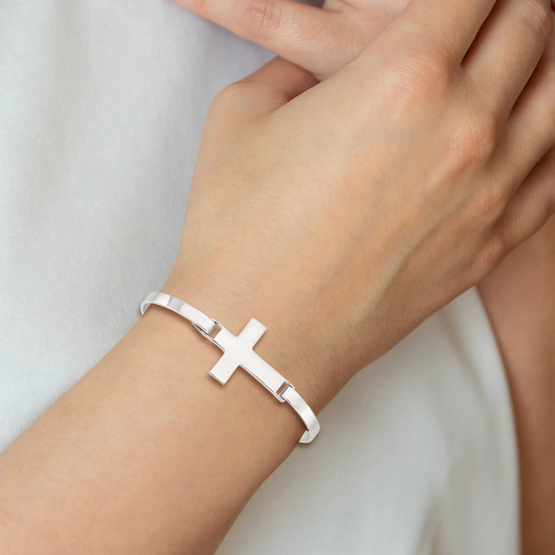 Sterling Silver Polished Cross Hook Closure Bangle, 4.2mm