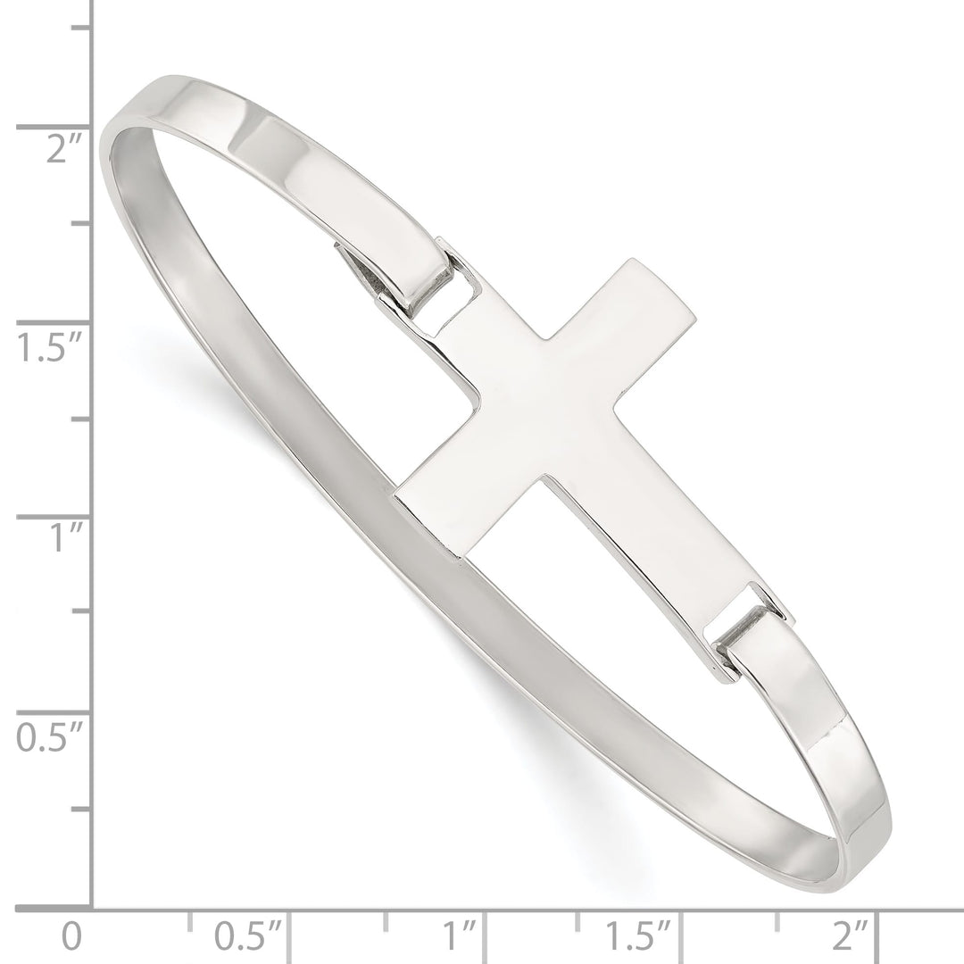 Sterling Silver Polished Cross Hook Closure Bangle, 4.2mm