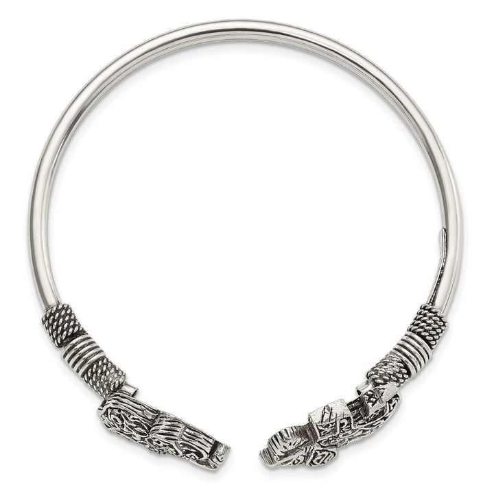 Sterling Silver Antiqued Filigree Two Elephants Flexible Bangle