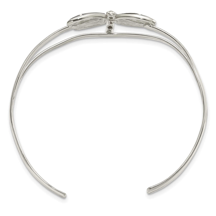 Sterling Silver Polished Abalone Dragonfly Cuff Bangle Bracelet