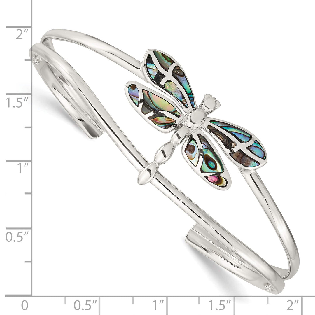 Sterling Silver Polished Abalone Dragonfly Cuff Bangle Bracelet