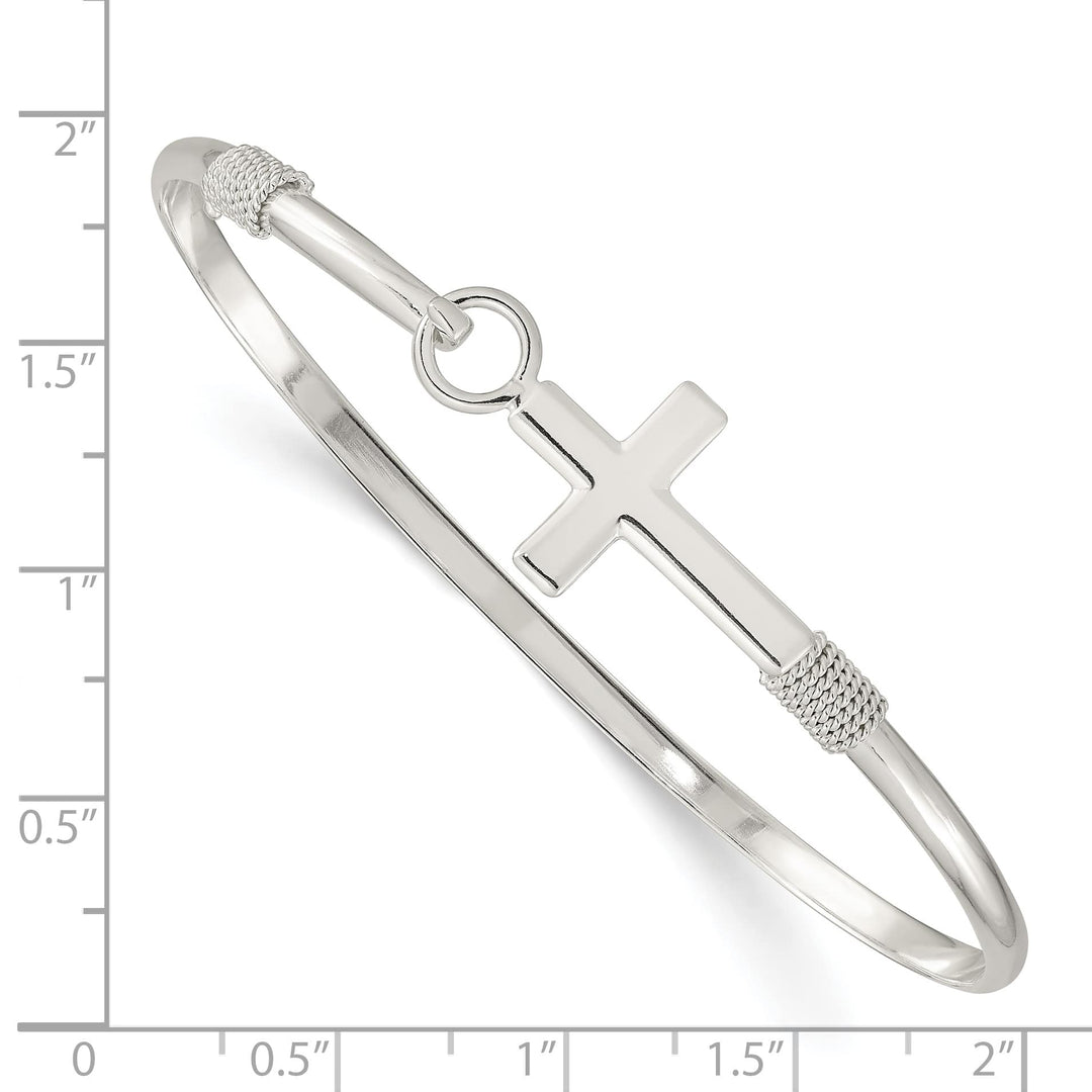 Sterling Silver Polished Cross Hook Closure Bangle, 14.15mm
