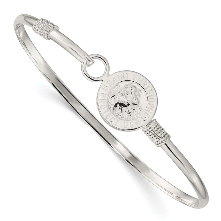 Sterling Silver Polished Saint Christopher Medal Hook Closure Bangle