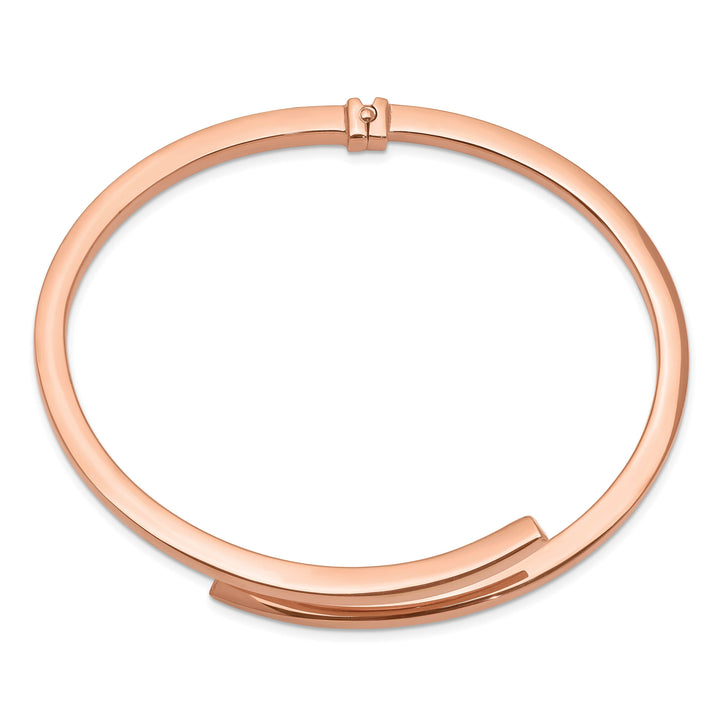 Sterling Silver Rose-tone Polished Bypass Hinged Bangle
