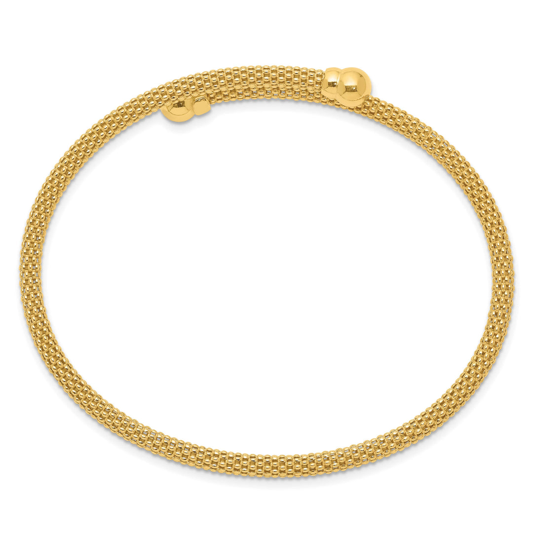 Sterling Silver Gold-tone Polished Textured Mesh Flexible Bangle