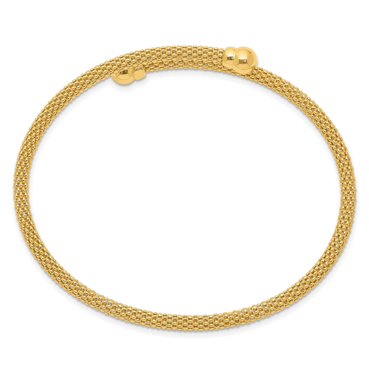 Sterling Silver Gold-tone Polished Textured Mesh Flexible Bangle