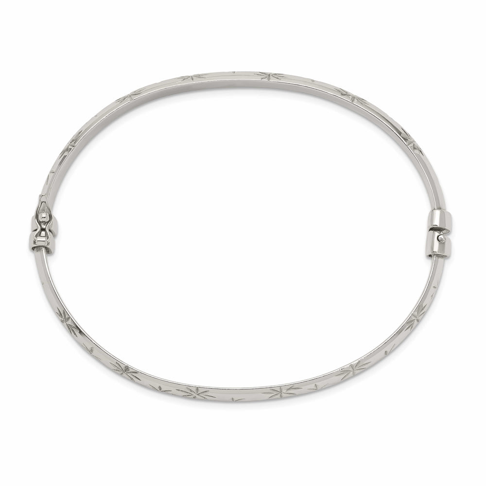 Sterling Silver Diamond-cut 6mm Hinged Bangle and 4x25mm - 13.91g