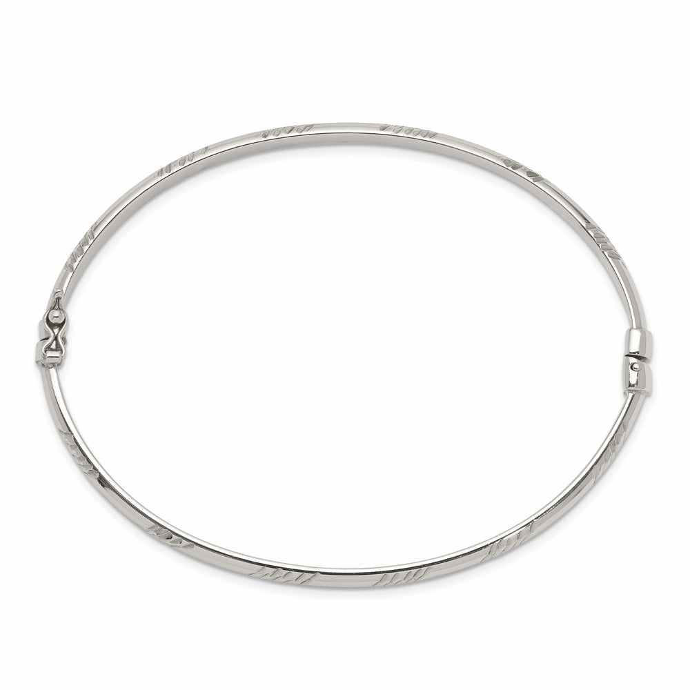 Sterling Silver Diamond-cut 4mm Hinged Bangle and 3x25mm Hoop - 7.85g