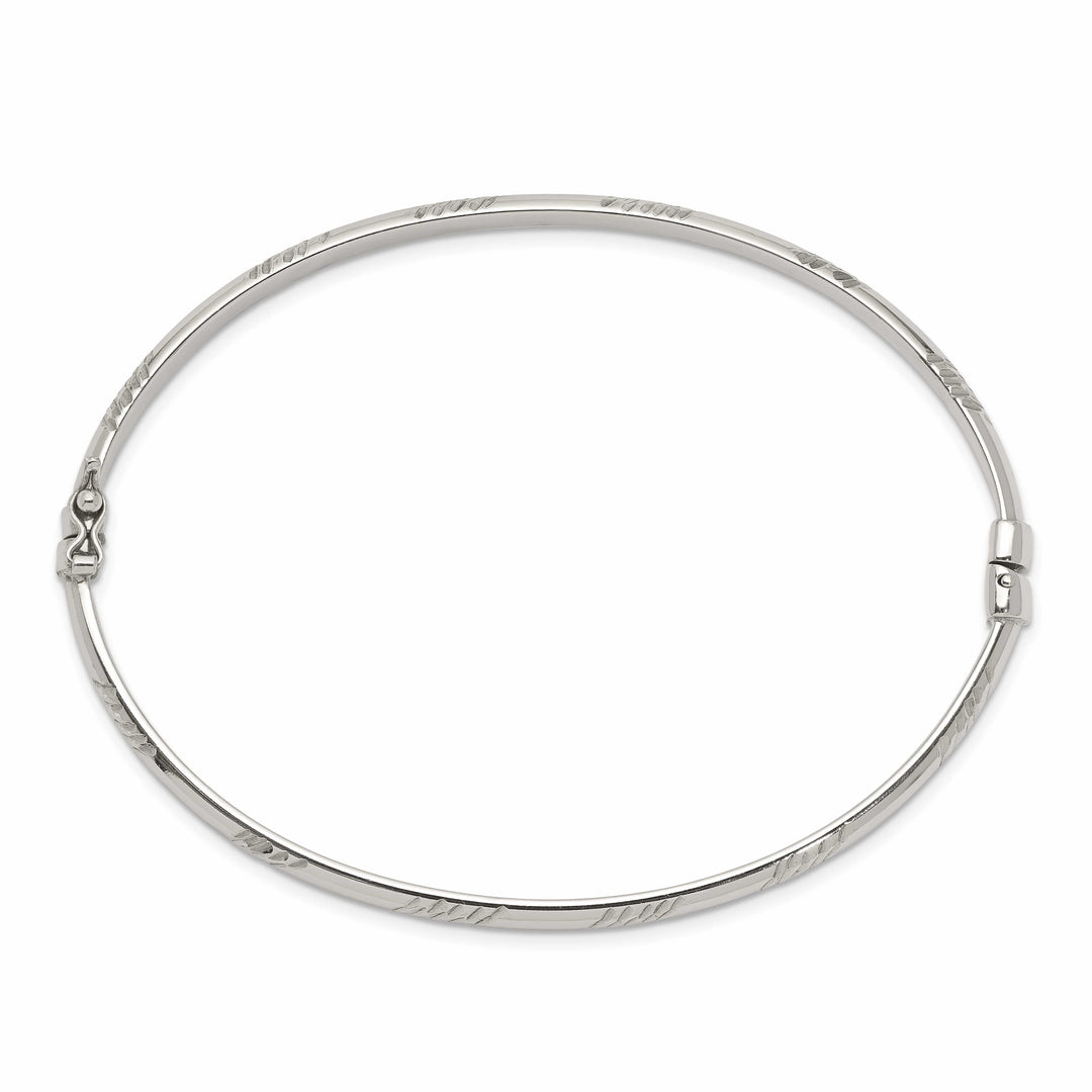 Sterling Silver Diamond-cut 4mm Hinged Bangle and 3x25mm Hoop - 7.85g