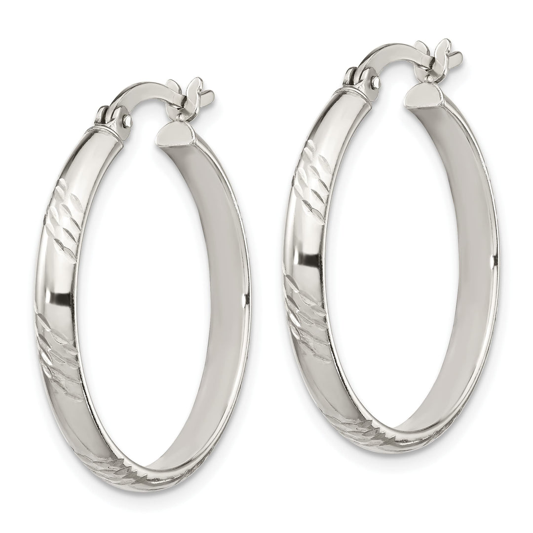 Sterling Silver Diamond-cut 4mm Hinged Bangle and 3x25mm Hoop - 7.85g