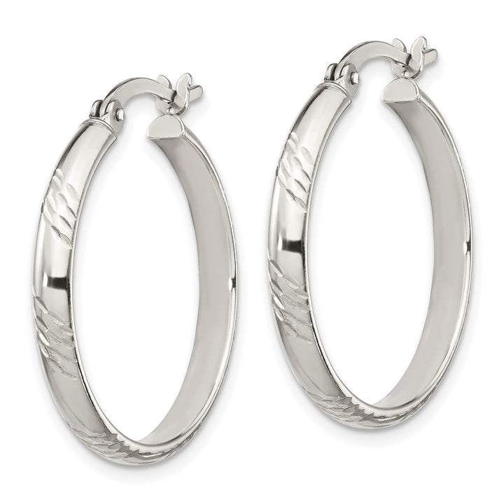 Sterling Silver Diamond-cut 4mm Hinged Bangle and 3x25mm Hoop - 7.85g